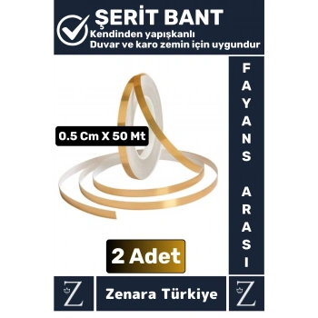 Premium Kendinden Yapışkanlı Su Geçirmez Fayans Arası GOLD Şerit Derz Bant 0.5 Cm X 50 Metre 2 Adet