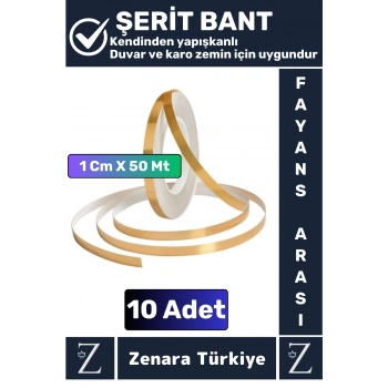 Premium Kendinden Yapışkanlı Su Geçirmez Fayans Arası GOLD Şerit Derz Bant 1 Cm X 50 Metre 10 Adet