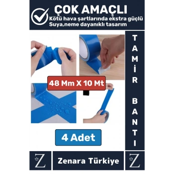 Ultra Güçlü Suya Neme Dayanıklı Çok Amaçlı Onarım Tamir İzolasyon Bantı Mavi 48 Mmx10 Mt 4 Adet