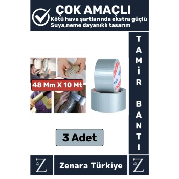 Ultra Güçlü Suya Neme Dayanıklı Çok Amaçlı Onarım Tamir İzolasyon Bantı Gri 48 Mm x 10 Metre 3 Adet