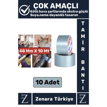 Ultra Güçlü Suya Neme Dayanıklı Çok Amaçlı Onarım Tamir İzolasyon Bantı Gri 48 Mm x 10 Metre 10 Adet