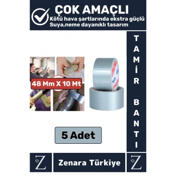 Ultra Güçlü Suya Neme Dayanıklı Çok Amaçlı Onarım Tamir İzolasyon Bantı Gri 48 Mm x 10 Metre 5 Adet