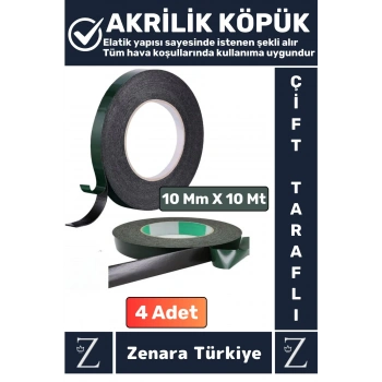 Ultra Güçlü İz Bırakmaz Elastik Kolay Şekil Alan Çift Taraflı Akrilik Köpük Bant 10Mm-10Metre 4 Adet