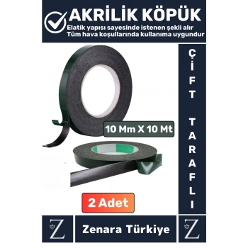 Ultra Güçlü İz Bırakmaz Elastik Kolay Şekil Alan Çift Taraflı Akrilik Köpük Bant 10Mm-10Metre 2 Adet