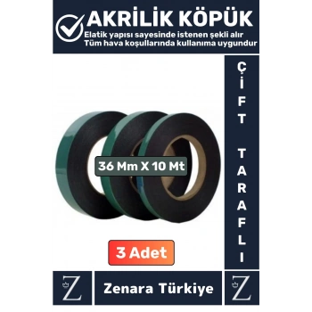 Ultra Güçlü İz Bırakmaz Elastik Kolay Şekil Alan Çift Taraflı Akrilik Köpük Bant 36MmX10Metre 3 Adet