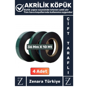 Ultra Güçlü İz Bırakmaz Elastik Kolay Şekil Alan Çift Taraflı Akrilik Köpük Bant 36MmX10Metre 4 Adet