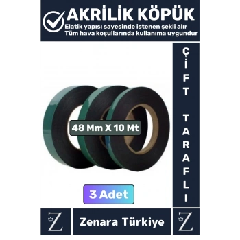 Ultra Güçlü İz Bırakmaz Elastik Kolay Şekil Alan Çift Taraflı Akrilik Köpük Bant 48MmX10 Metre 3Adet