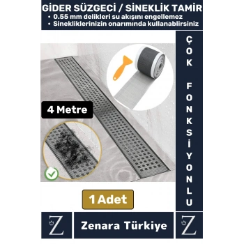 Suya Dayanıklı 0.55 Mm Delikli Sineklik Tamir Kiti Gider Süzgeci Saç Kıl Ayırıcı 12 Cm X 4 Metre