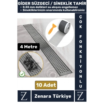 Suya Dayanıklı 0.55Mm Delikli Sineklik Tamir Kiti Gider Süzgeci Saç Kıl Ayırıcı 12Cm X 4Metre 10Adet