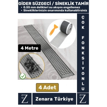 Suya Dayanıklı 0.55 Mm Delikli Sineklik Tamir Kiti Gider Süzgeci Saç Kıl Ayırıcı 12 CmX4 Metre 4Adet