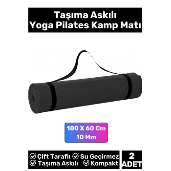 Özel Çift Taraflı Kaymaz Silinebilir Yoga Meditasyon Fitness Kamp Minderi 10 Mm Askılı Mat 2li Set