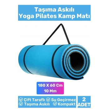 Özel Çift Taraflı Kaymaz Silinebilir Yoga Meditasyon Fitness Kamp Minderi 10 Mm Askılı Mat 2li Set