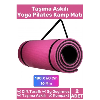 Özel Çift Taraflı Kaymaz Silinebilir Yoga Meditasyon Fitness Kamp Minderi 16 Mm Askılı Mat 2li Set