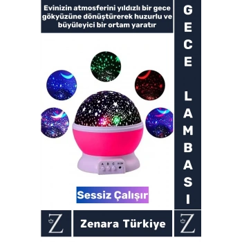 Premium Gece Lambası Tavana Işık Yansıtan Dönen Yıldız Ay Çocuk Genç Odası Lamba Işık Küresi