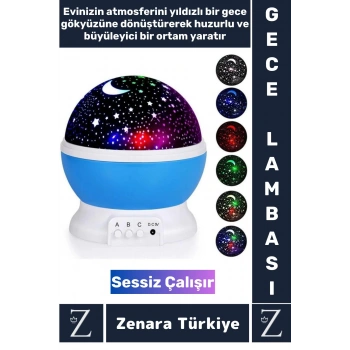 Premium Gece Lambası Tavana Işık Yansıtan Dönen Yıldız Ay Çocuk Genç Odası Lamba Işık Küresi