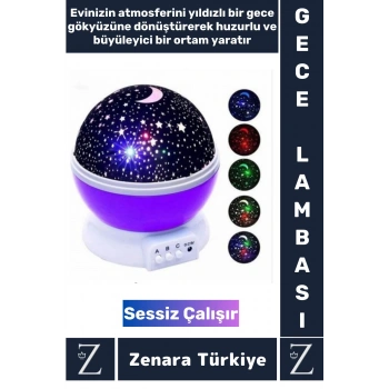 Premium Gece Lambası Tavana Işık Yansıtan Dönen Yıldız Ay Çocuk Genç Odası Lamba Işık Küresi