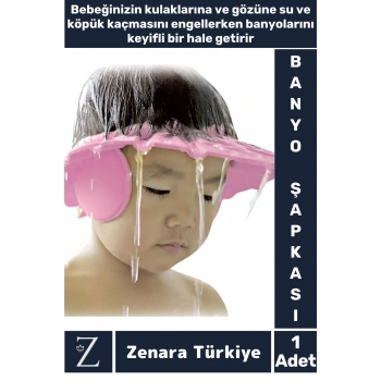 Premium Sağlıklı Su Köpük Kaçma Önleyen Ayarlanabilir Düğme Kulaklıklı Eğlenceli Bebek Banyo Şapkası