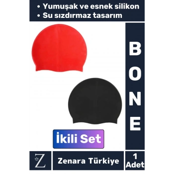 Premium Su Geçirmez Elastik Yumuşak Yüzücü Havuz Deniz Yüzme Şapkası Esnek Silikon Bone 2Li SET