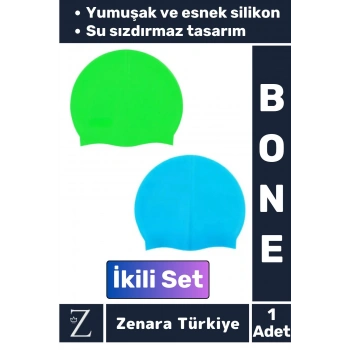 Su Geçirmez Elastik Yumuşak Yüzücü Havuz Deniz Yüzme Şapkası Esnek Silikon Bone 2Li SET