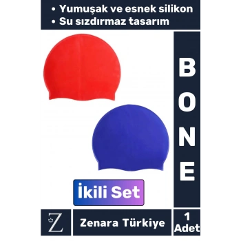 Premium Su Geçirmez Elastik Yumuşak Yüzücü Havuz Deniz Yüzme Şapkası Esnek Silikon Bone 2Li SET