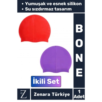 Premium Su Geçirmez Elastik Yumuşak Yüzücü Havuz Deniz Yüzme Şapkası Esnek Silikon Bone 2Li SET