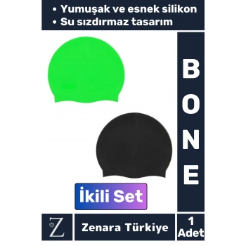 Premium Su Geçirmez Elastik Yumuşak Yüzücü Havuz Deniz Yüzme Şapkası Esnek Silikon Bone 2Li SET