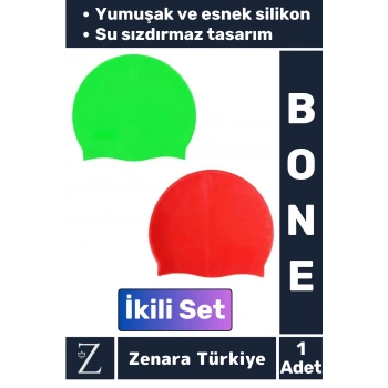 Premium Su Geçirmez Elastik Yumuşak Yüzücü Havuz Deniz Yüzme Şapkası Esnek Silikon Bone 2Li SET