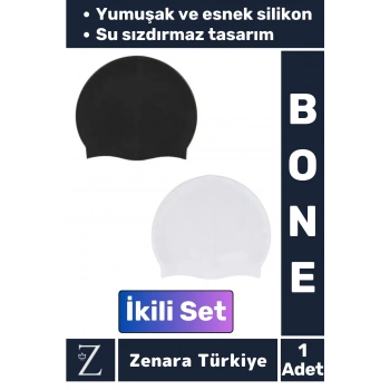 Premium Su Geçirmez Elastik Yumuşak Yüzücü Havuz Deniz Yüzme Şapkası Esnek Silikon Bone 2Li SET