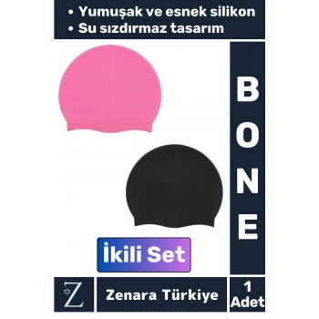 Premium Su Geçirmez Elastik Yumuşak Yüzücü Havuz Deniz Yüzme Şapkası Esnek Silikon Bone 2Li SET