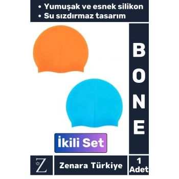 Premium Su Geçirmez Elastik Yumuşak Yüzücü Havuz Deniz Yüzme Şapkası Esnek Silikon Bone 2Li SET