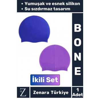 Premium Su Geçirmez Elastik Yumuşak Yüzücü Havuz Deniz Yüzme Şapkası Esnek Silikon Bone 2Li SET