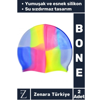 Premium Su Geçirmez Elastik Yumuşak Yüzücü Havuz Deniz Yüzme Şapkası Esnek Silikon Bone 2Li SET