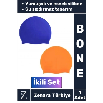 Premium Su Geçirmez Elastik Yumuşak Yüzücü Havuz Deniz Yüzme Şapkası Esnek Silikon Bone 2Li SET