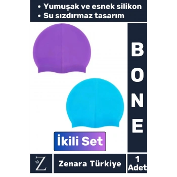 Premium Su Geçirmez Elastik Yumuşak Yüzücü Havuz Deniz Yüzme Şapkası Esnek Silikon Bone 2Li SET