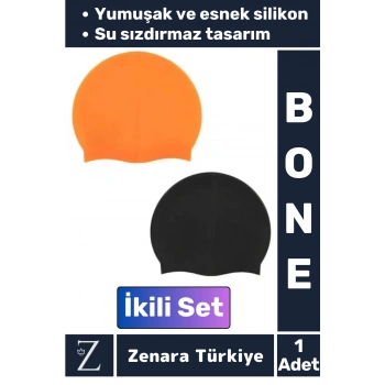 Su Geçirmez Elastik Yumuşak Yüzücü Havuz Deniz Yüzme Şapkası Esnek Silikon Bone 2Li SET