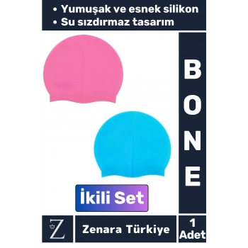 Premium Su Geçirmez Elastik Yumuşak Yüzücü Havuz Deniz Yüzme Şapkası Esnek Silikon Bone 2Li SET