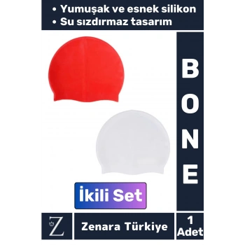 Premium Su Geçirmez Elastik Yumuşak Yüzücü Havuz Deniz Yüzme Şapkası Esnek Silikon Bone 2Li SET