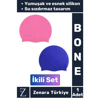 Premium Su Geçirmez Elastik Yumuşak Yüzücü Havuz Deniz Yüzme Şapkası Esnek Silikon Bone 2Li SET