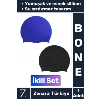 Premium Su Geçirmez Elastik Yumuşak Yüzücü Havuz Deniz Yüzme Şapkası Esnek Silikon Bone 2Li SET