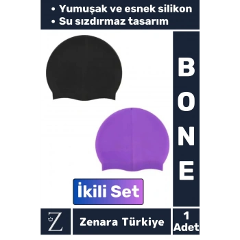 Premium Su Geçirmez Elastik Yumuşak Yüzücü Havuz Deniz Yüzme Şapkası Esnek Silikon Bone 2Li SET