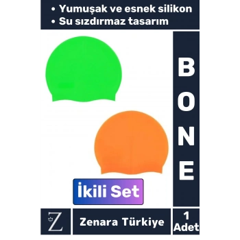 Premium Su Geçirmez Elastik Yumuşak Yüzücü Havuz Deniz Yüzme Şapkası Esnek Silikon Bone 2Li SET