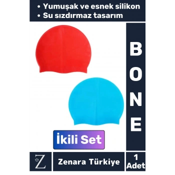 Premium Su Geçirmez Elastik Yumuşak Yüzücü Havuz Deniz Yüzme Şapkası Esnek Silikon Bone 2Li SET