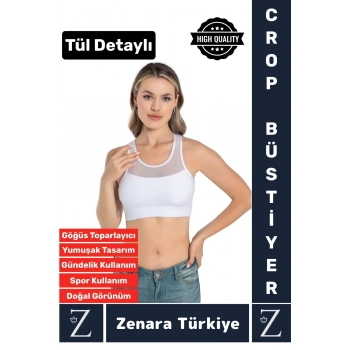 Yüksek Kalite Göğüs Toparlayıcı Sarkma Önleyen Spor Gündelik Kullanım Tül Detaylı Şık Crop Büstiyer