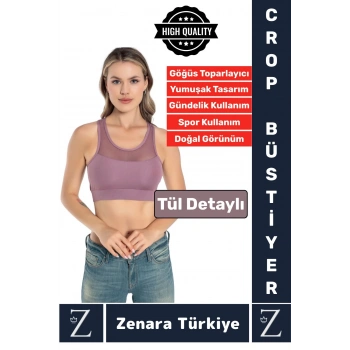 Yüksek Kalite Göğüs Toparlayıcı Sarkma Önleyen Spor Gündelik Kullanım Tül Detaylı Şık Crop Büstiyer