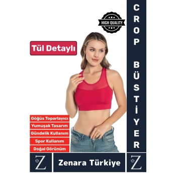 Yüksek Kalite Göğüs Toparlayıcı Sarkma Önleyen Spor Gündelik Kullanım Tül Detaylı Şık Crop Büstiyer