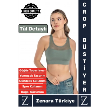 Yüksek Kalite Göğüs Toparlayıcı Sarkma Önleyen Spor Gündelik Kullanım Tül Detaylı Şık Crop Büstiyer