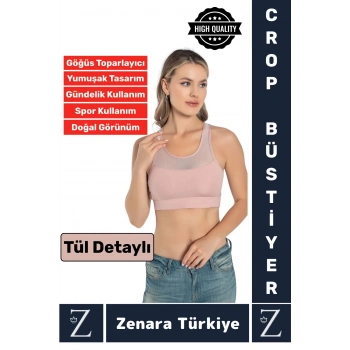 Yüksek Kalite Göğüs Toparlayıcı Sarkma Önleyen Spor Gündelik Kullanım Tül Detaylı Şık Crop Büstiyer