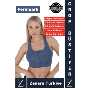 Yüksek Kaliteli Sarkma Önleyen Göğüs Toparlayıcı Spor Gündelik Kullanım Fermuarlı Şık Crop Büstiyer