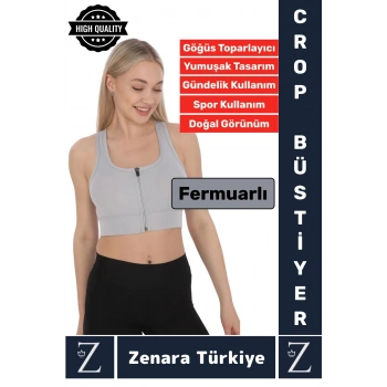 Yüksek Kaliteli Sarkma Önleyen Göğüs Toparlayıcı Spor Gündelik Kullanım Fermuarlı Şık Crop Büstiyer
