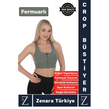Yüksek Kaliteli Sarkma Önleyen Göğüs Toparlayıcı Spor Gündelik Kullanım Fermuarlı Şık Crop Büstiyer